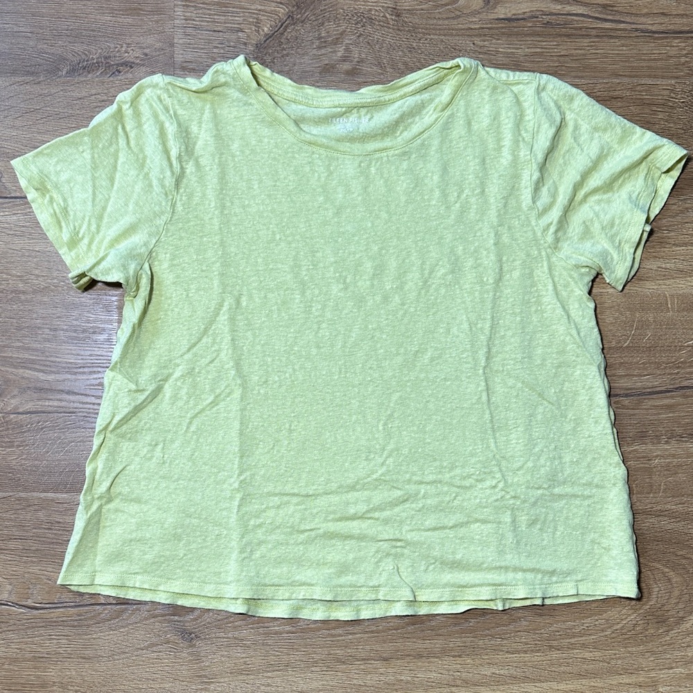 Eileen Fisher Bright Yellow Linen Short Sleeve Top Size XXS
